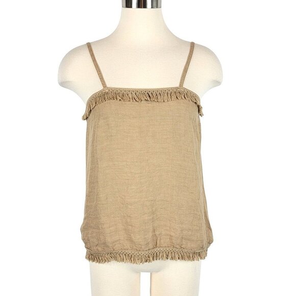 Francesca Bettini Linen Cammello Cami Top Womens Size Small Tan Boho Fringe - Picture 1 of 11